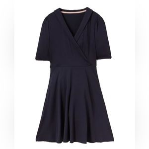 Navy blue faux wrap jersey Boden dress US 8/UK 12 EUC Elbow Sleeves, Pockets
